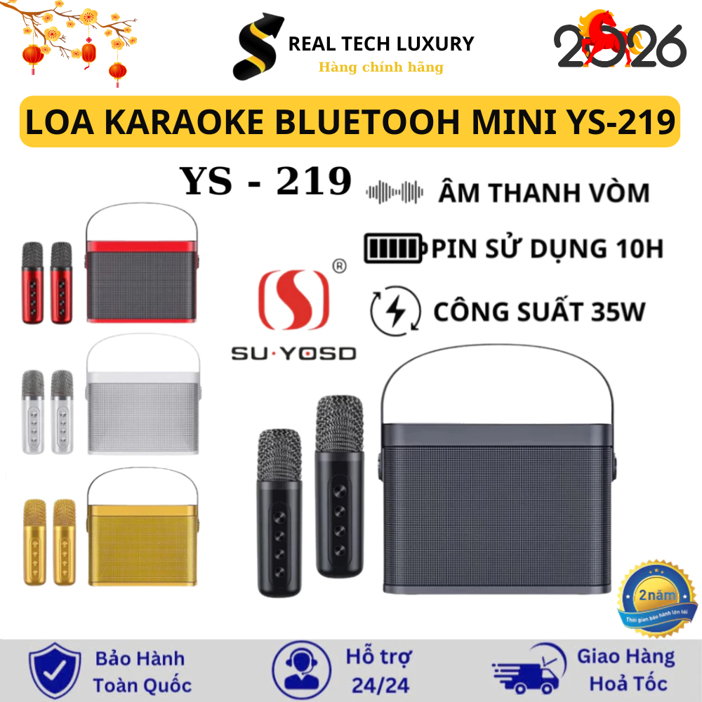 Loa Karaoke Bluetooth 2 Mic Không Dây YS-219 Bass Hay Pin Trâu Nhỏ Gọn Mạnh Thiết Kế Hiện Đại