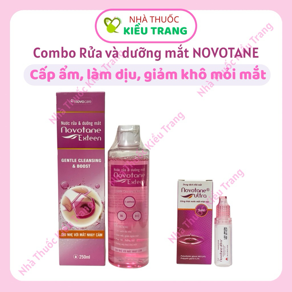 Bộ nước rửa mắt Novotane Exteen dịu nhẹ & Nước mắt nhân tạo Novotane Ultra 5ml - Dưỡng ẩm, dịu nhẹ, 