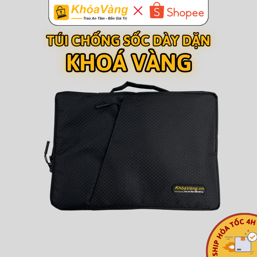 Túi chống sốc Laptop SIÊU DÀY logo Khóa Vàng, kích thước từ 12-15.6 inch