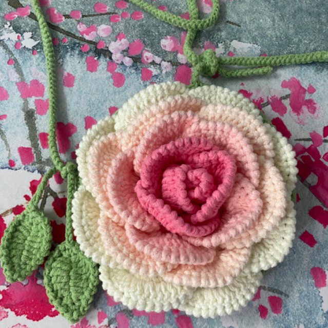 Túi hoa hồng len/ sợi handmade