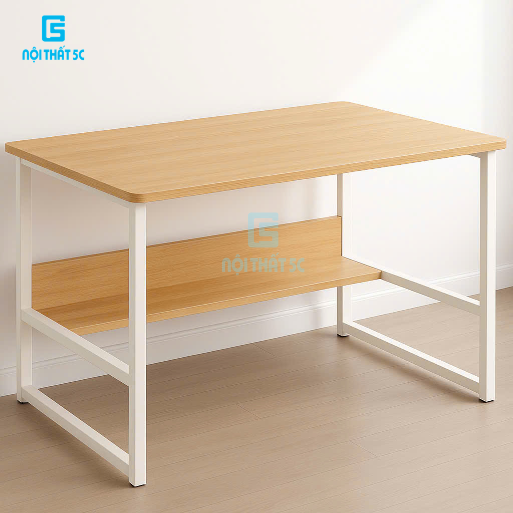  Bàn làm việc bàn học có kệ mặt gỗ dày 1.5cm chất liệu MDF chắc chắn bền bỉ mặt tròn bo góc an toàn tháo lắp dễ dàng 
