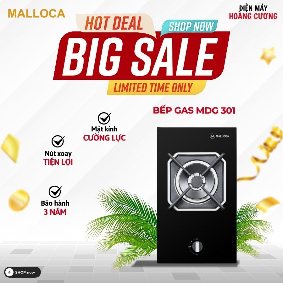 Bếp 1 gas domino Malloca MDG 301 - Kiềng Gang Chắc Chắn, Nấu Nhanh Tiện Lợi