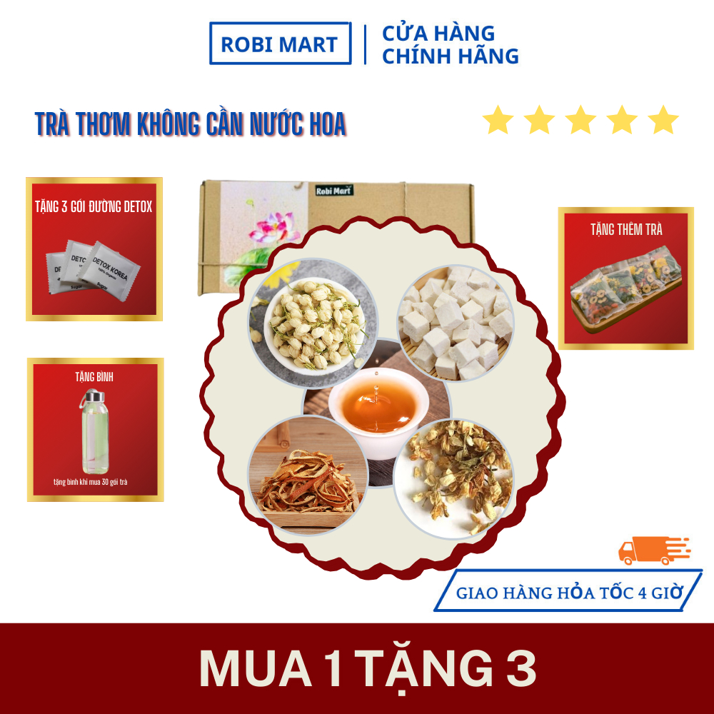[Mua 1 được 3] Trà thơm không cần nước hoa, chỉ cần thải độc đúng cách ROBI (nhài nụ, hoa nhài, bạch phục linh, trần bì)