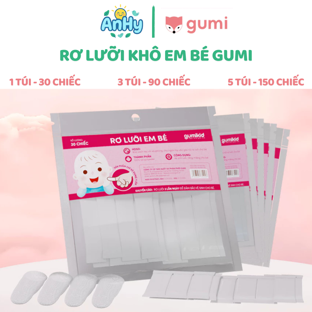 Rơ Lưỡi Khô Gumi – Túi 30 Cái, Vệ Sinh Răng Miệng Cho Trẻ Sơ Sinh, Mềm Mại & An Toàn | AnHy ShopKid