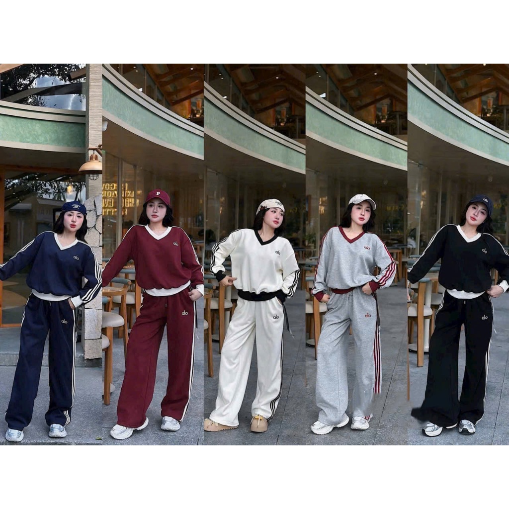 (Set Nỉ): Set Bộ 2 Da Cổ V Mặt Nhung Phối 3 Sọc Thêu Alo Hàng Chuẩn Loại 1 Đẹp Xịn Full Màu-Ảnh Thật