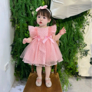  Váy lolita kèm bờm tóc cho bé gái Đầm bé gái Váy công chúa chấm bi hồng mềm mát và dễ thương cho bé 