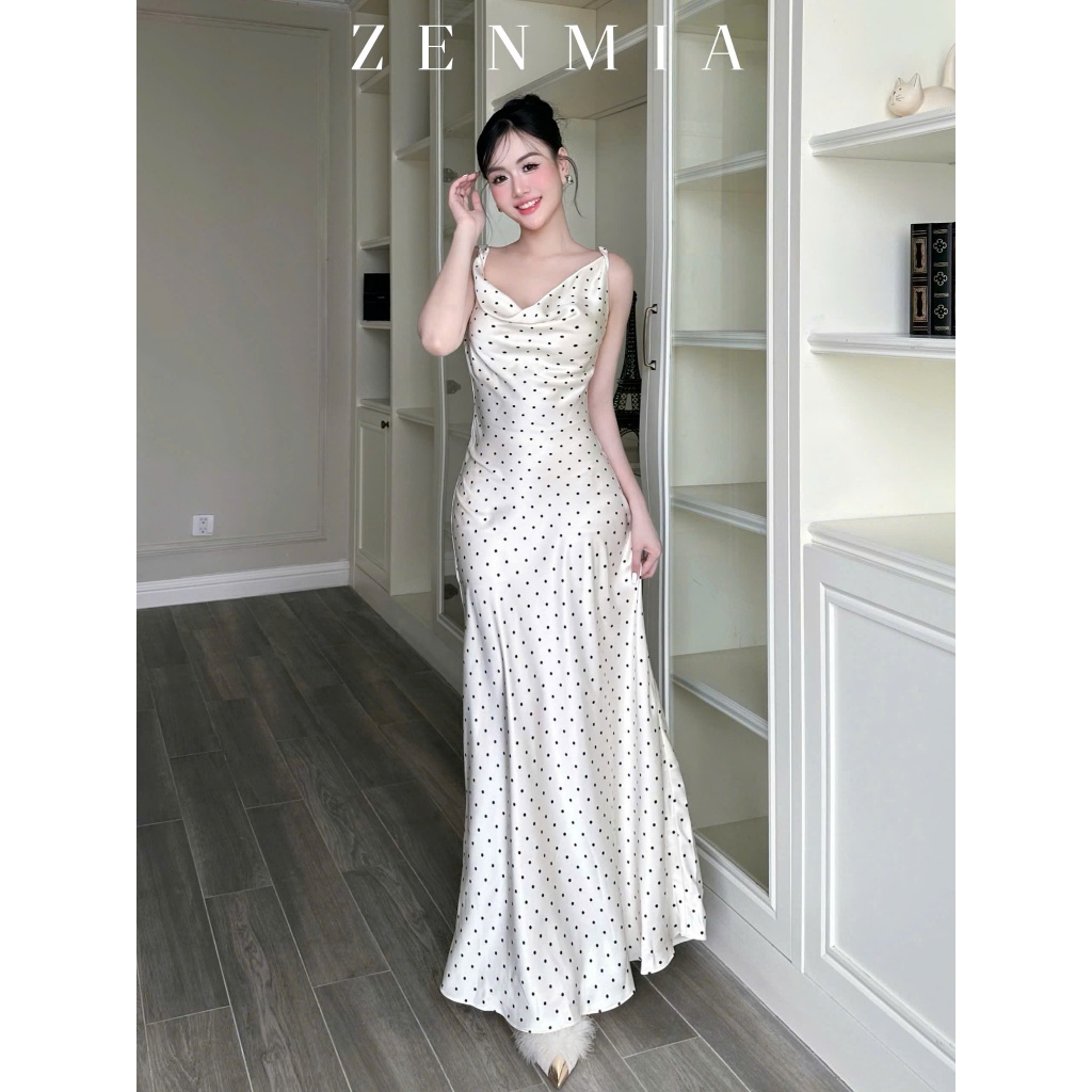 Laira Dress ZENMIA Đầm Lụa Dự Tiệc 2 Dây Dáng Dài Cổ Đỗ Phía Sau Lưng Khoét Sâu Có Dây Buộc