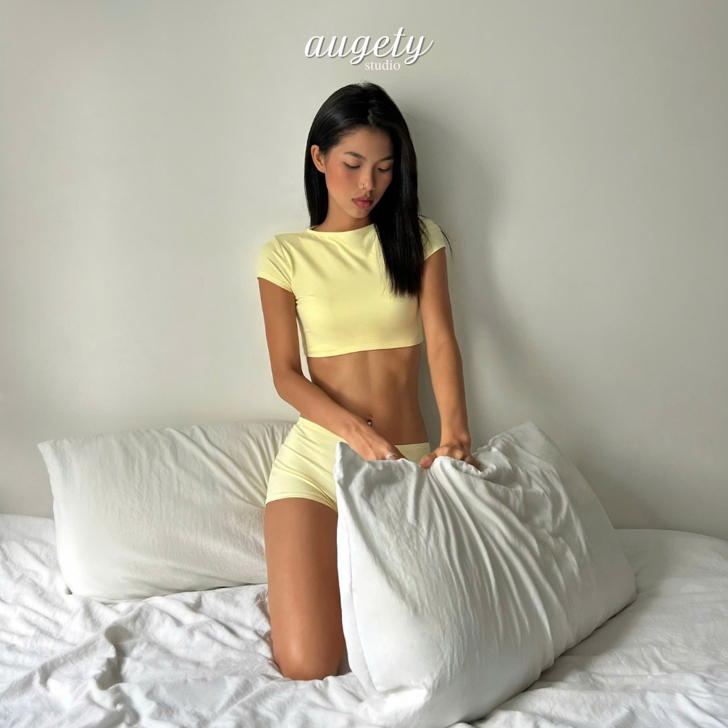Áo Croptop Form Ôm Cổ Thuyền Augety Studio AMBER Top | BigBuy360 - bigbuy360.vn