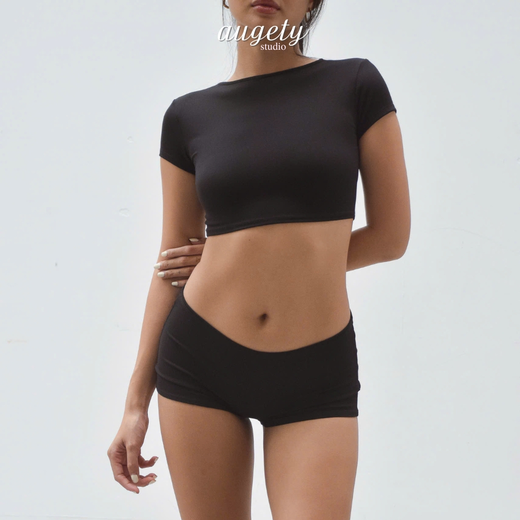 Áo Croptop Form Ôm Cổ Thuyền Augety Studio AMBER Top | BigBuy360 - bigbuy360.vn