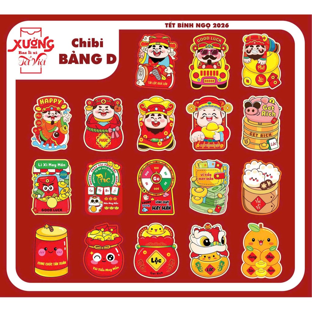 Combo 100 Bao Lì Xì 2026 Chibi Loại Dày Phản Quang Tết 2026 Chipi Cực Cute 