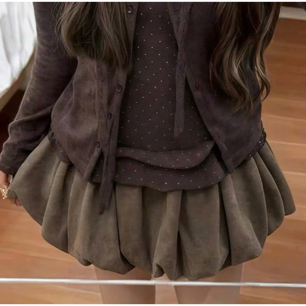 [ Deal Mở Bán ] Chân Váy Bí Dáng Ngắn Siêu Phồng Chất Da Lộn S322 - Suxing