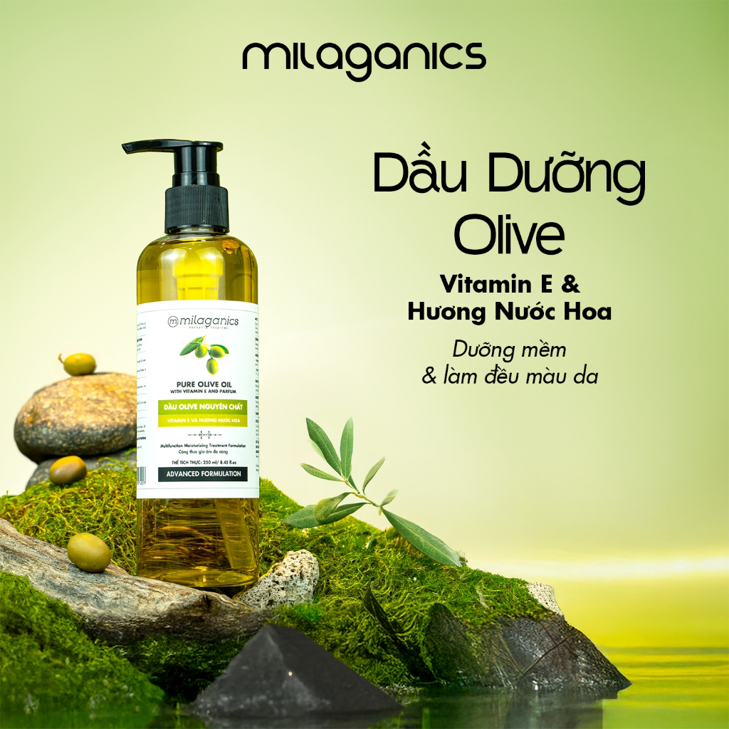 [SIÊU TIẾT KIỆM] Dầu olive nguyên chất MILAGANICS dưỡng da cấp ẩm, dầu oliu dưỡng ẩm tự nhiên 250ml