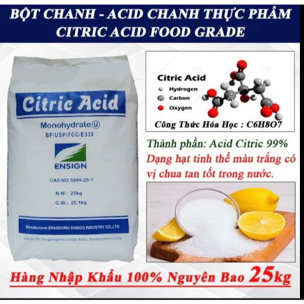 (Bao 25KG) Bột Chua Axit Citric, Bột Chanh Tẩy Rửa, Bột Chanh Tạo Độ Chua Cho Thực Phẩm E330