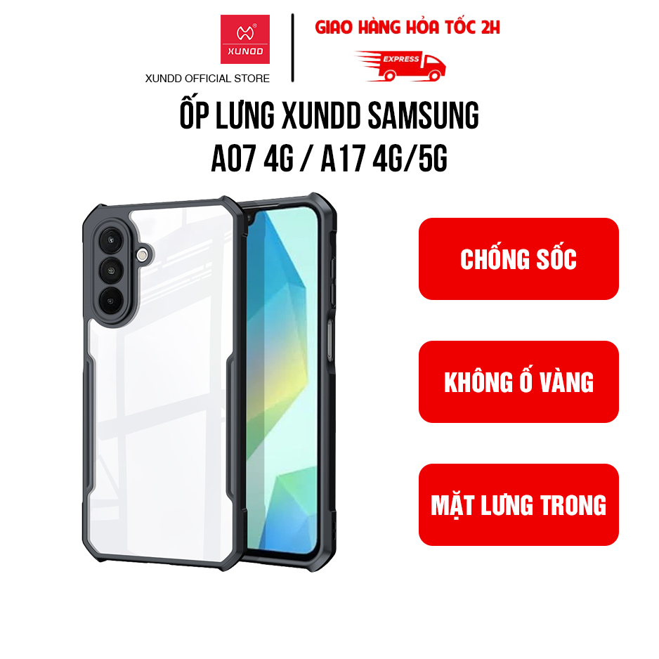 Ốp lưng XUNDD Samsung A07 4G/ A17 4G/5G - Viền TPU, Chống sốc, Mặt lưng trong