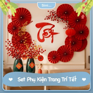  Set Trang Trí Tết - Cành Berry Đông Đỏ Câu Đối Quạt Nhung Treo Tết Phụ Kiện Trang Trí Tết Sini Decor 