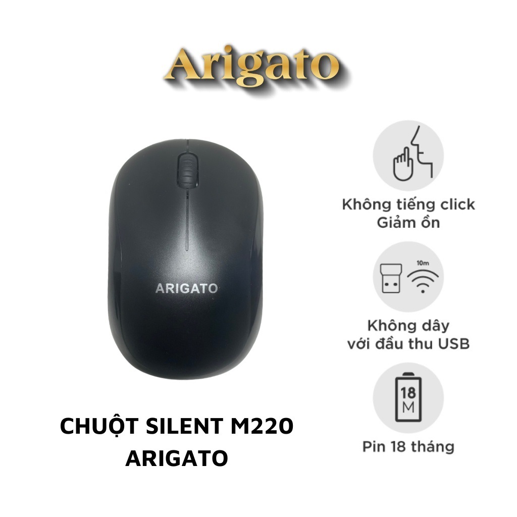 Chuột Không Dây + Bluetooth ARIGATO M220 Silent Giảm Tiếng Ồn - Tặng Kèm Pin AA