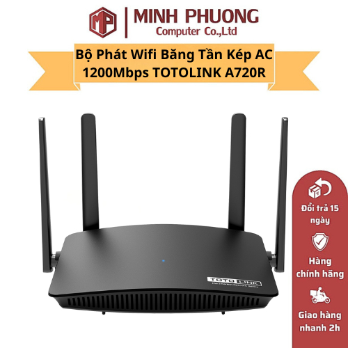 Bộ Phát Wifi Băng Tần Kép AC 1200Mbps TOTOLINK A720R - Hàng Chính Hãng
