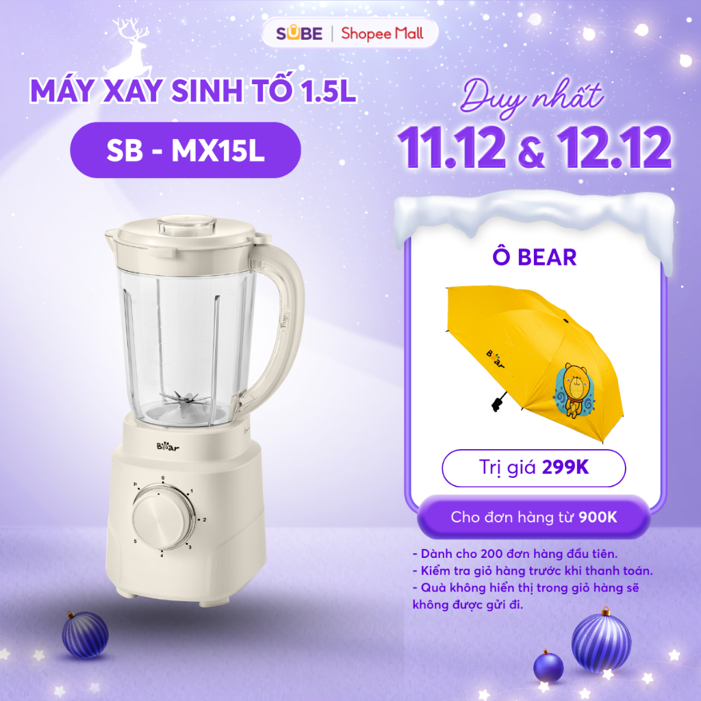 Máy Xay Sinh Tố 1.5L Bear Máy Xay Thịt Máy Xay Máy Xay Đa Năng Cối Xay Sinh Tố Máy Sinh Tố Máy Xay Đá - SB-MX15L