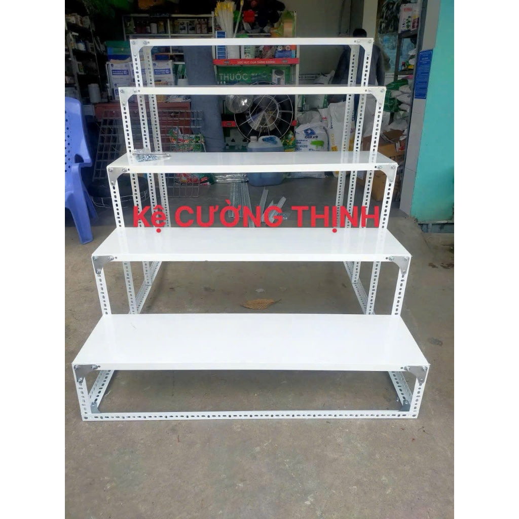 Kệ bậc thang, kệ tam cấp MÀU TRẮNG , kệ sắt v lỗ 2-3-4 tầng lắp ráp