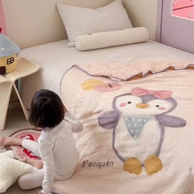 Chăn cho bé hình thú Kidsworld Bunny xô hạt đậu, chăn đắp cho bé Cotton Organic, ủ choàng khăn tắm
