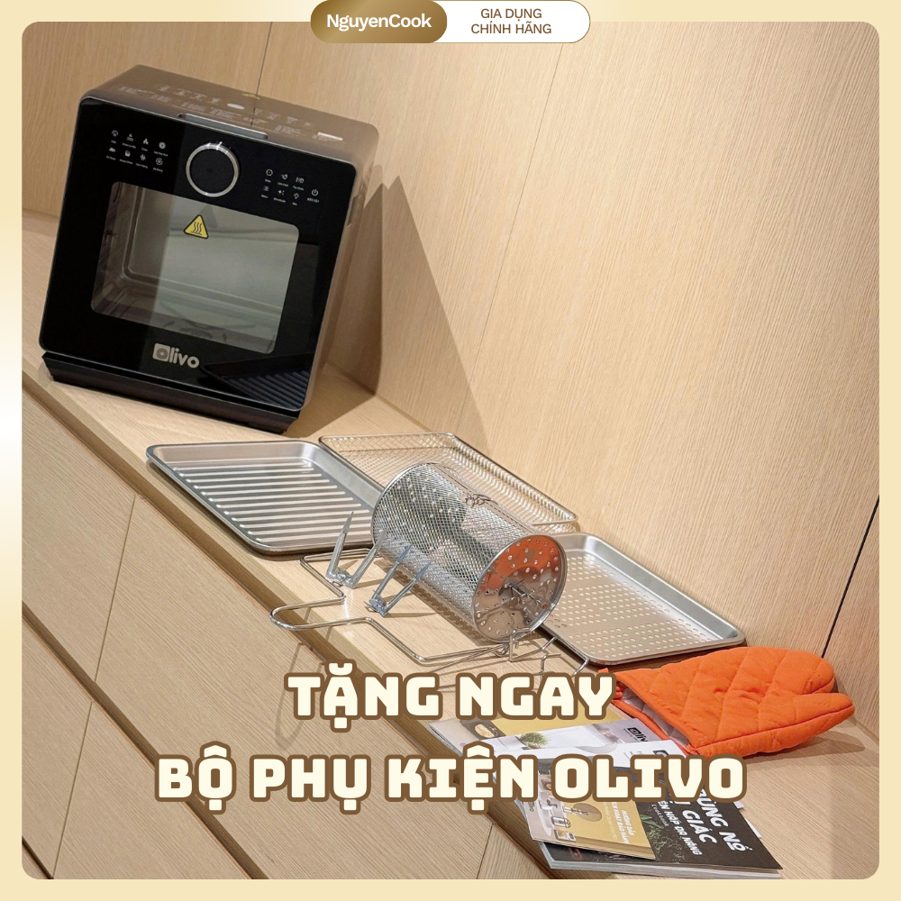 Full Phụ Kiện Nồi Chiên Hấp Đa Năng OLIVO SF16 PRO 16L – 70 Chế Độ, , Lòng Inox 304 NGUYENCOOK