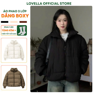  Áo Khoác Phao Thu Đông LOVELLA Dáng Boxy Unisex Dày Dặn Giữ Ấm Chống Gió Phong Cách Hàn Quốc 