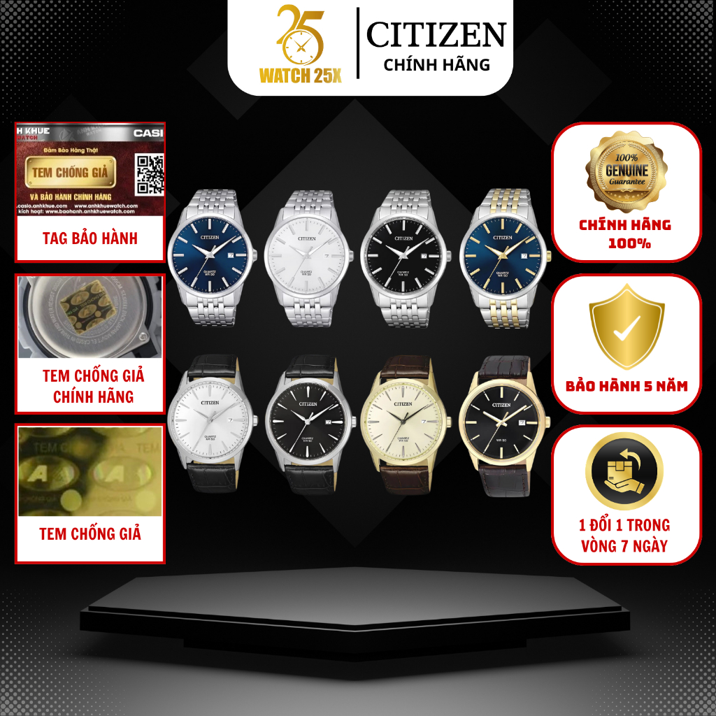 Đồng Hồ Nam Citizen Series BI500 Watch25x Pin Quartz Lịch Ngày Dress Watch Tối Giản Mặt Xanh Sunray