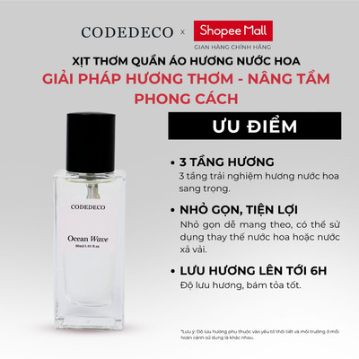 Xịt thơm hương nước hoa CODEDECO Ocean Wave 30ml, nam tính, hấp dẫn, ngọt ngào từ cam bergamote, chanh vàng lưu hương đế