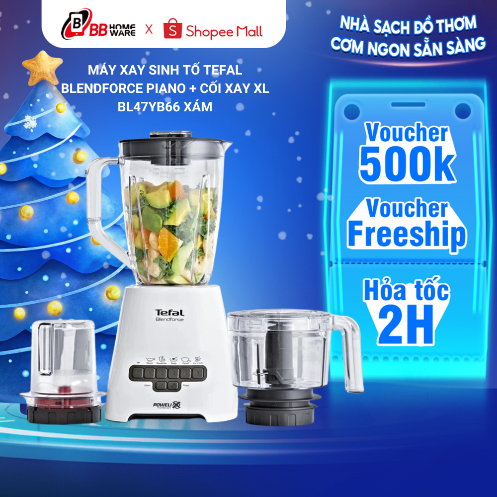 Máy Xay Sinh Tố Và Đá Bào Tefal Blendforce Piano + Cối Xay Thịt BL47YB66 - Xay Khoẻ, Chịu Nhiệt Tốt