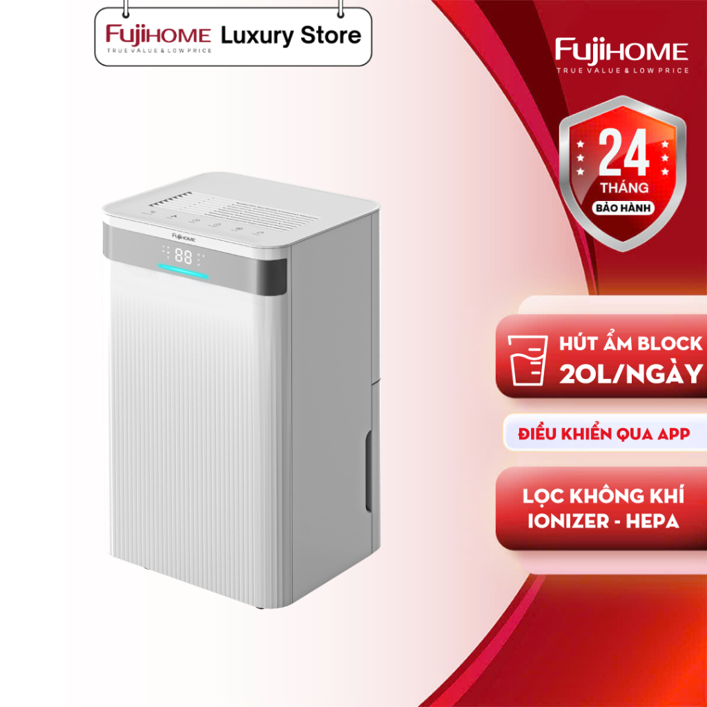 Máy hút ẩm Block nhập khẩu FUJIHOME DH20NW-HEPA, Công suất 20L, có kết nối wifi và lọc không khí