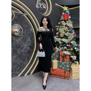  G190 - Váy Thiết Kế Evii dành cho nữ Đầm thiết kế cổ tròn phối dạ tiêu viền nhung tạo điểm nhấn dáng bút chì xuông 