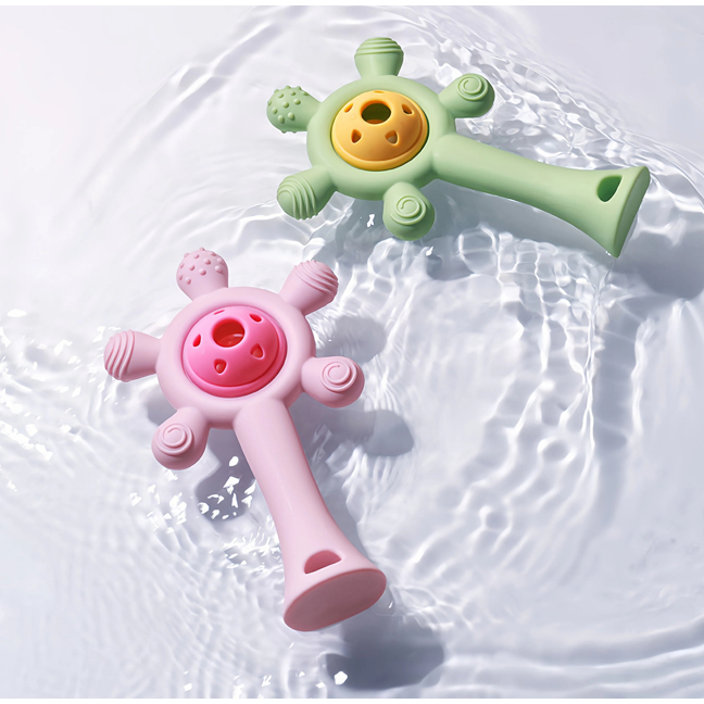 Gặm nướu silicon cho bé, kháng khuẩn, an toàn, mềm mại, giúp bé tự cầm, dễ chịu khi mọc răng