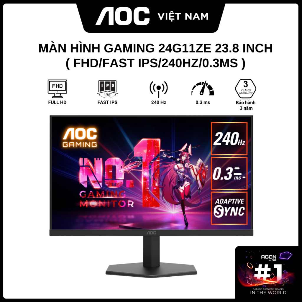Màn Hình Gaming 24G11ZE 23.8 inch (FHD/Fast IPS/240Hz/0.3ms) - Hàng Chính Hãng
