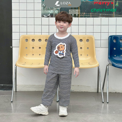 Bộ thu đông kẻ bé trai in Capybara - Bộ quần áo dài tay cho bé trai cân nặng từ 15-43kg - Loza Kids TK552