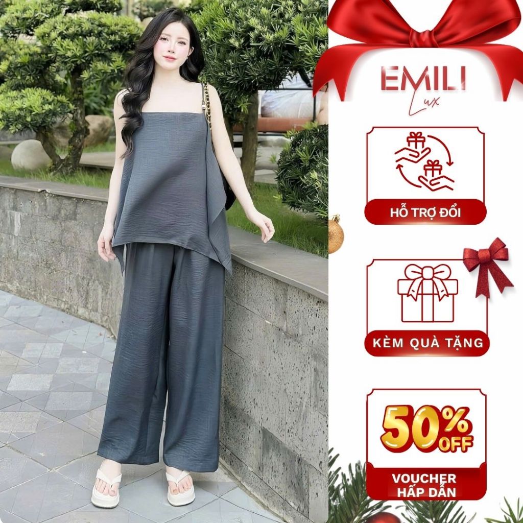 Set bộ áo hai dây basic EMILI LUX tone xám sành điệu, hời thượng đi chơi, đi biển [B155]