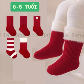  Tất lông xù đỏ dày dặn ấm áp - Vớ đỏ giáng sinh tết cổ cao cho bé trai bé gái 