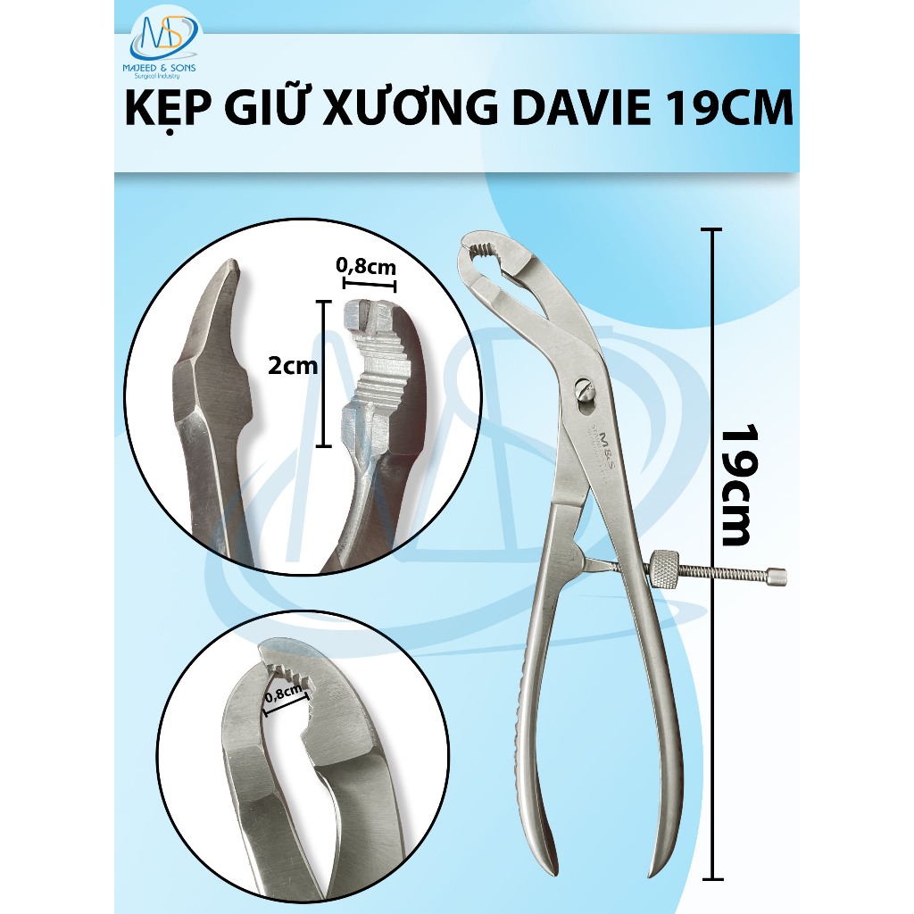 Kẹp giữ xương Davie 19cm dụng cụ y tế
