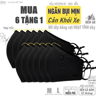 Combo 6 tặng 1 khẩu trang vải chống bụi mịn 3 lớp có nẹp mũi màu đen Azumikichi - dòng Motomi B1 