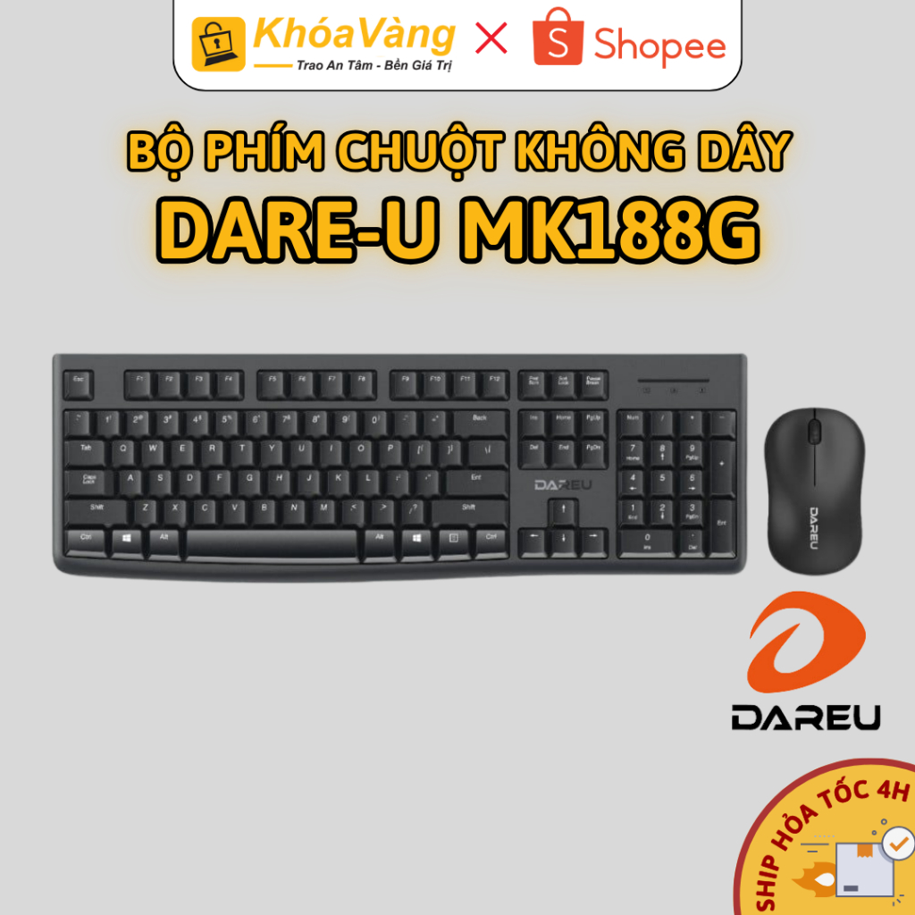 Bộ Bàn Phím và Chuột không dây DAREU MK188G Chính hãng - Kết nối 2.4GHz, Bảo hành 12 tháng