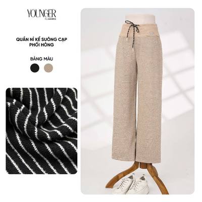 Quần dài nỉ nữ YOUNGER BY CARDINA chất liệu nỉ kẻ suông cạp phối hông 5YQDT48