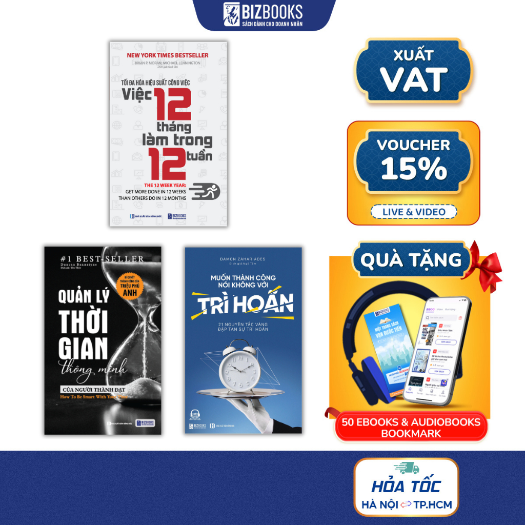 Sách - Quản Lý Thời Gian Thông Minh + Muốn Thành Công Nói Không Với Trì Hoãn + Việc 12 Tháng Làm Tro