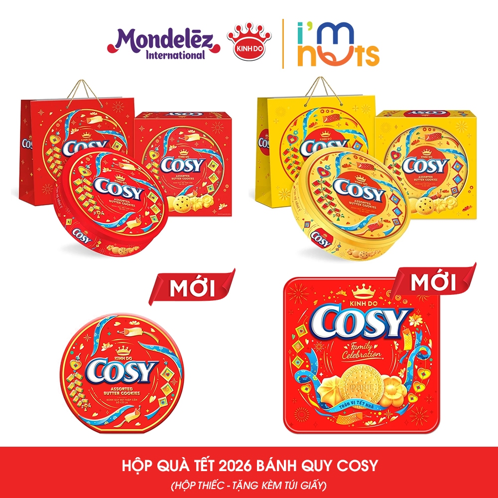 Hộp Quà Tết 2026 Bánh Quy Cosy Kinh Đô Hộp Thiếc Tặng Kèm Túi Giấy