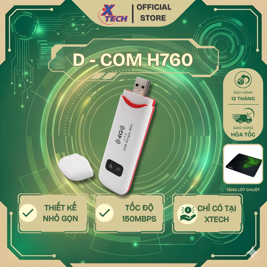 Wifi, Bộ Phát Wifi USB 4G Dcom H760 Hàng Mới Thiết Kế Nhỏ Gọn Hỗ Trợ Tất Cả Các Nhà Mạng - X - Tech