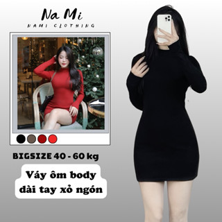  Váy ôm body dài tay xỏ ngón cổ 3 phân dáng ngắn chất thun Cotton NaMi Đầm thun Cotton dài tay xỏ ngón 361 