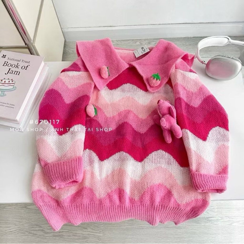 Len Nếp Mềm Mại Cho Nữ, Cố Búp Bê Màu Hồng, Gấu Dâu Tây