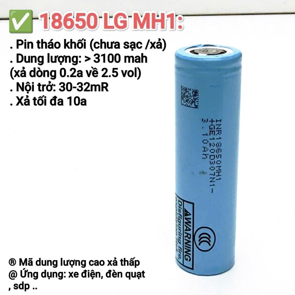 ✅️ 18650 LG Mh1 Tháo Khối / Dung lượng > 3100mah / Xả 10a