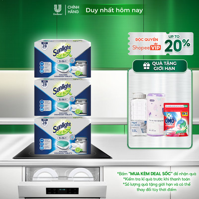 [Svip] Combo 3 Hộp Viên Rửa Chén Bát SUNLIGHT 5 in 1 Cho Máy Rửa Chén Bát (28V/hộp)