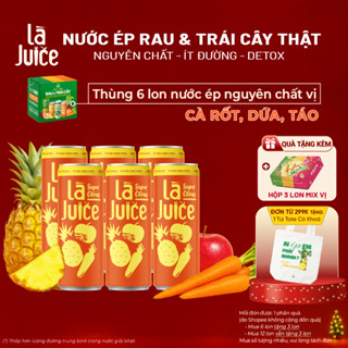   TẶNG HỘP 3  Thùng 6 Lon Nước Ép CÀ RỐT DỨA TÁO Nguyên Chất Là Juice Sáng Mắt Detox An Lành 