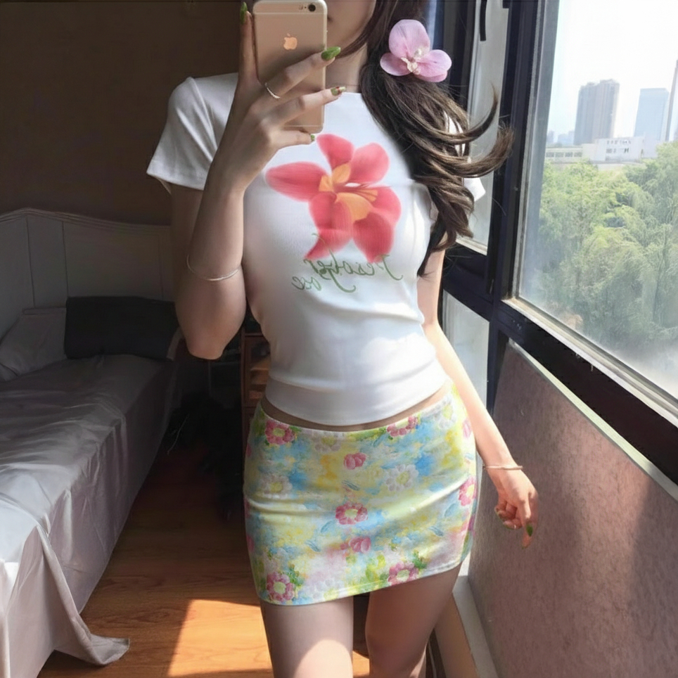 Chân Váy Nữ Cạp Trễ Họa Tiết Hoa PINKSTORE29 Phong Cách Mùa Hè C969