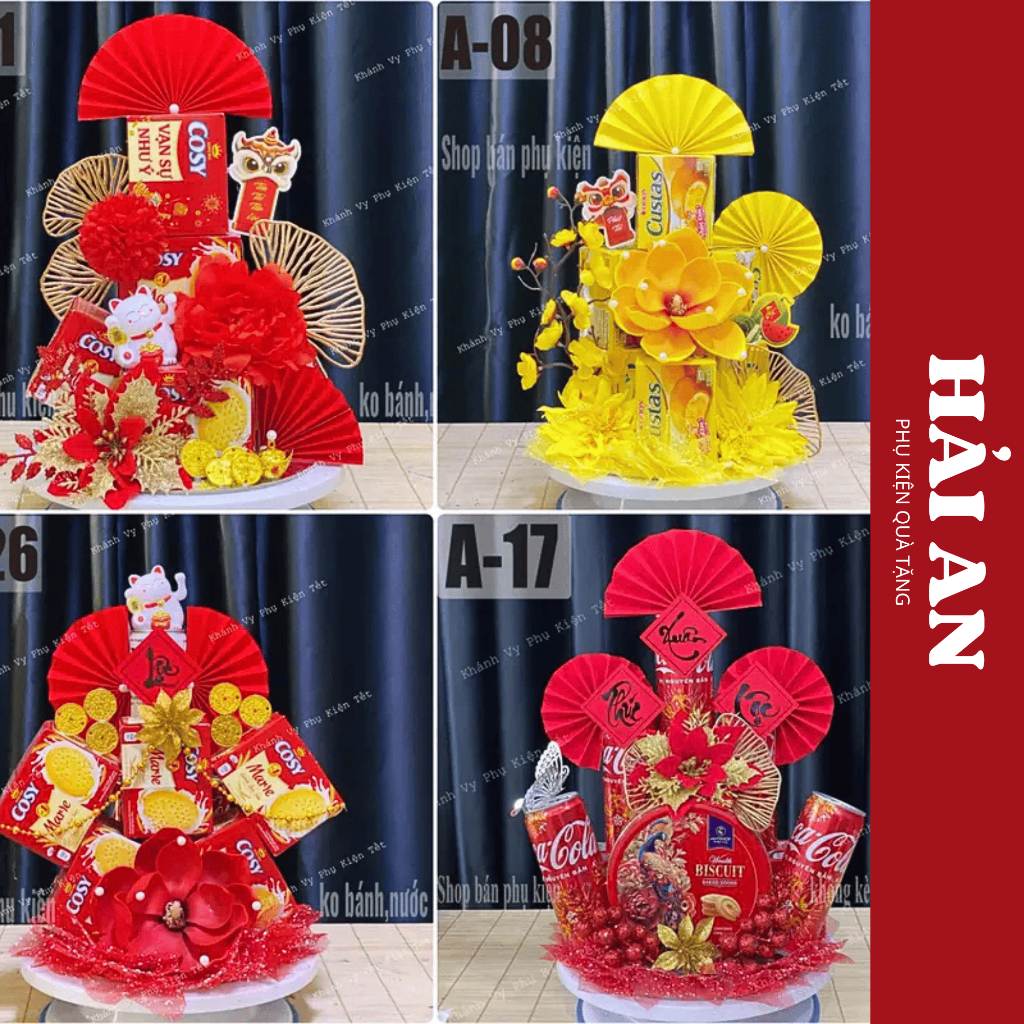 [KÈM ĐẾ VÀ 1 KEO NẾN] Set Phụ Kiện Trang Trí Tháp Bánh Kẹo, Tháp Nước Decor Tết 2026 Có Mẫu Tham Khả